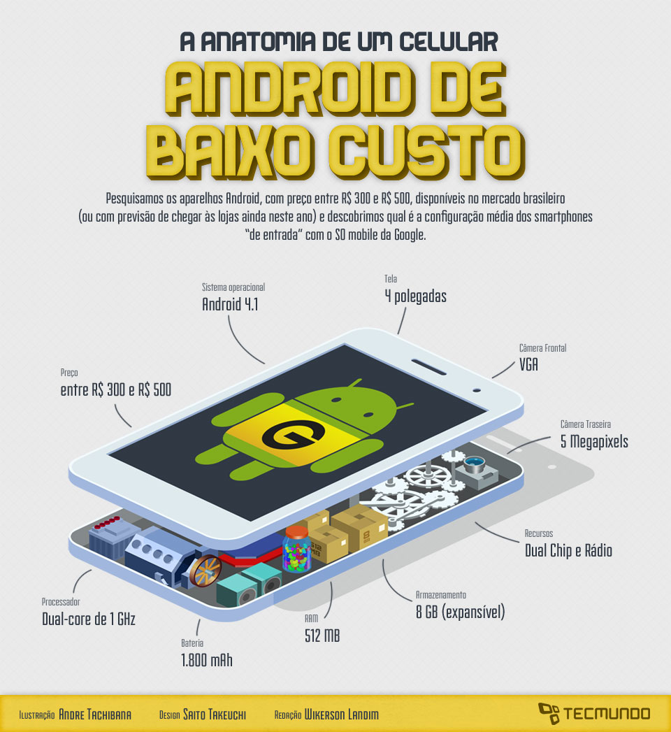 Infográfico - A anatomia de um celular Android de baixo custo [ilustração]