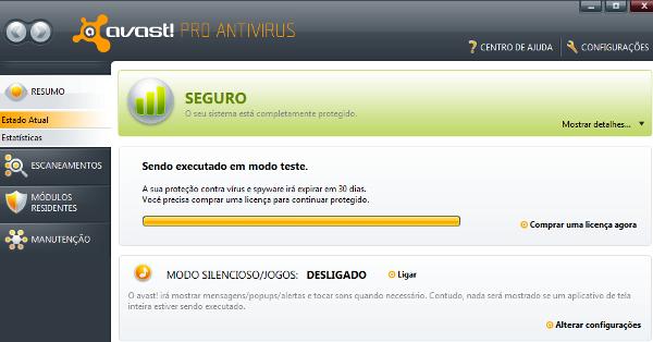 Interface em português do Avast! Pro Antivirus