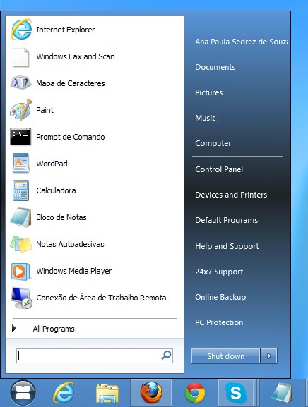 O Menu Iniciar novamente no desktop