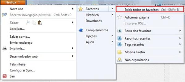 Abrindo os favoritos Abrindo os favoritos