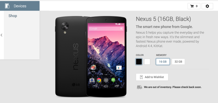 Nexus 5 de 16 GB esgota em questão de minutos após lançamento