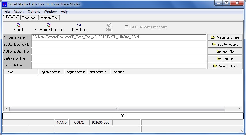 Smart phone flash tool runtime trace mode