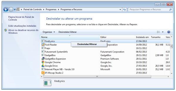 Como retirar o FindLyrics do seu navegador