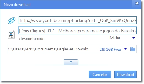 Criando um novo download Criando um novo download
