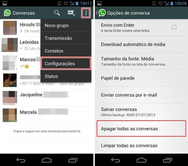 Removendo a conversa e as mensagens