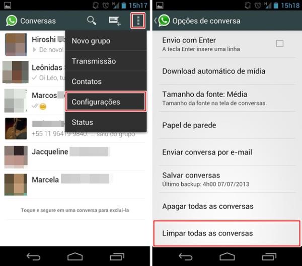 Limpando as mensagens, mas mantendo as telas de chat