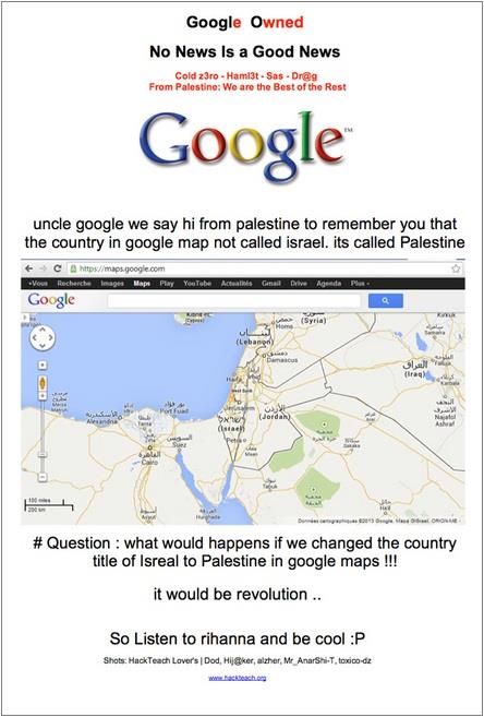 Hackers usam página inicial do Google para protestar a favor da Palestina