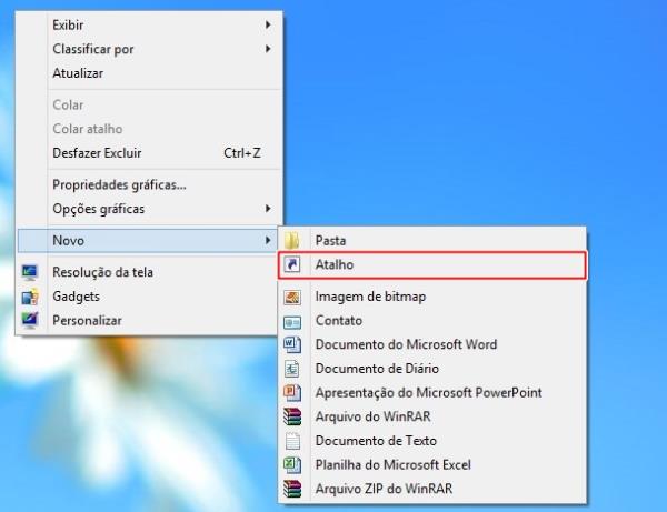 Criando o novo atalho
