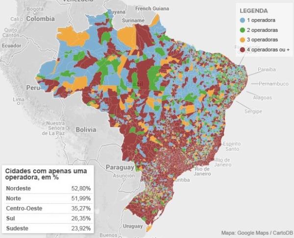 37% das cidades brasileiras só tem uma operadora de celular