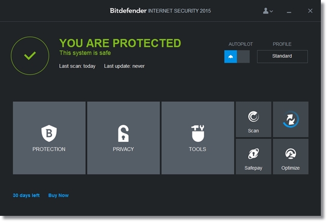 Interface principal do Internet Security 2015 Interface principal do Internet Security 2015