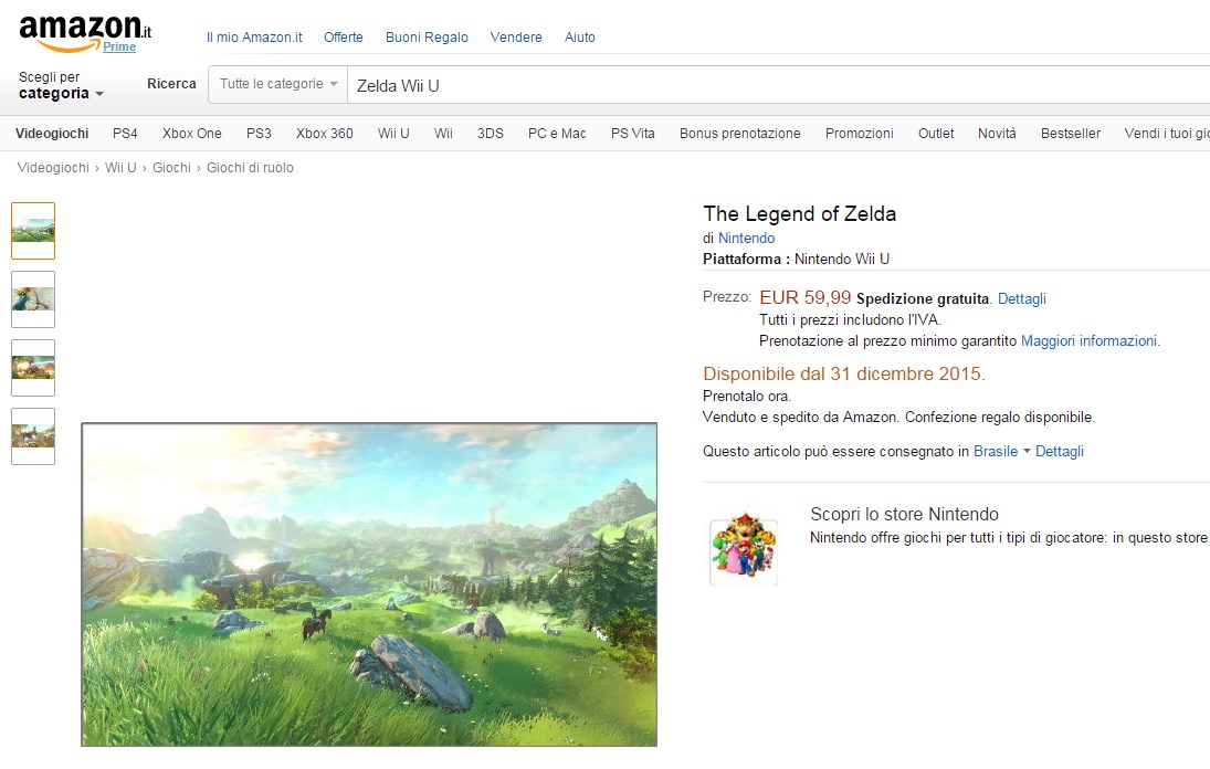 Amazon italiana já indica a data de lançamento para o novo Zelda do Wii U