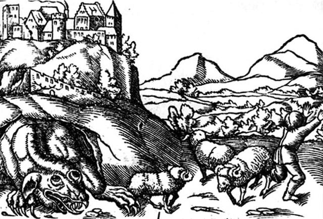 Gravura de 1544 retrata Smok e as ovelhas Gravura de 1544 retrata Smok e as ovelhas