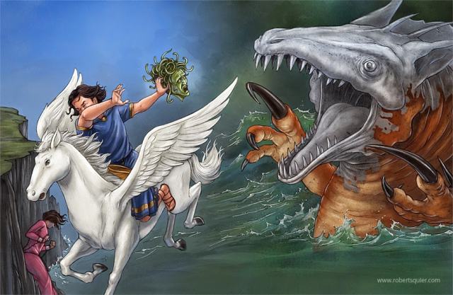 Perseu transforma Cetus em pedra mostrando a cabeça de Medusa Perseu transforma Cetus em pedra mostrando a cabeça de Medusa