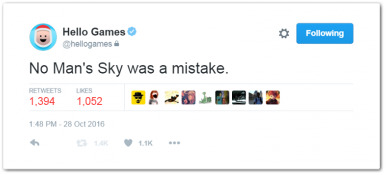 Hack? Produtora diz que 'No Man’s Sky foi um engano' em perfil do Twitter Hack? Produtora diz que 'No Man’s Sky foi um engano' em perfil do Twitter