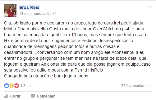 Menina de 10 anos sofre assédio em Overwatch e pai faz apelo à comunidade. 19163114302165