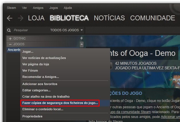 Como fazer backup dos jogos do Steam