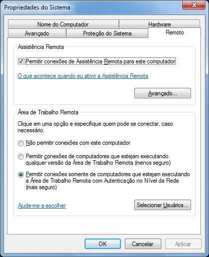 Janela de configurações.