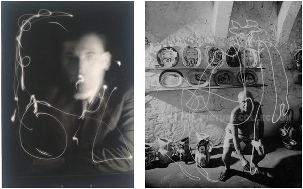 À esquerda, a Escrita Espacial de Man Ray. à direita, Picasso e o centauro
