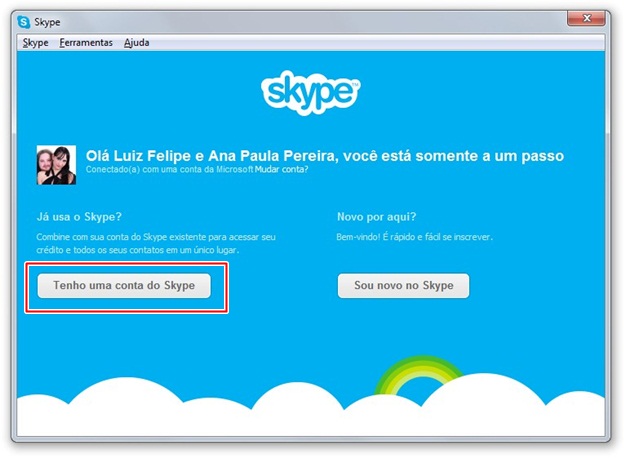 Associando a uma conta da Microsoft