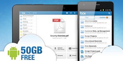 Imagem de: Box oferece 50 GB de armazenamento gratuito para quem usar seu app no Android
