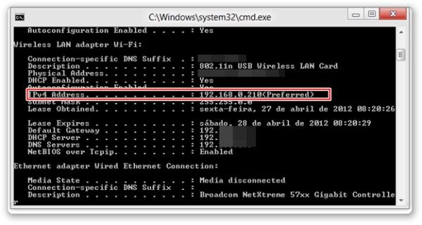 localizar endereço de ip windows 8.1