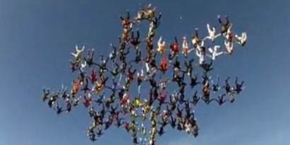 Imagem de: 138 paraquedistas quebram recorde mundial de salto sincronizado