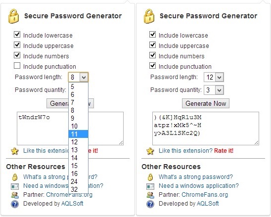 1 password vs. google chrome password generator