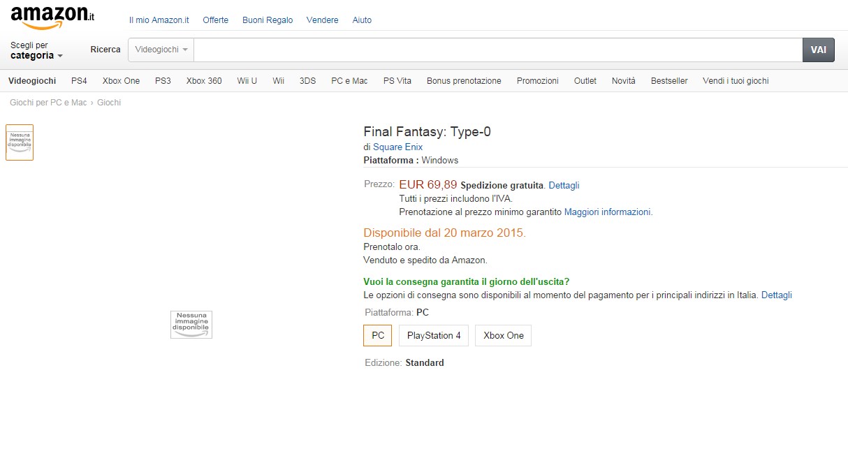 Vazou: Amazon lista Final Fantasy Type-0 HD para PC