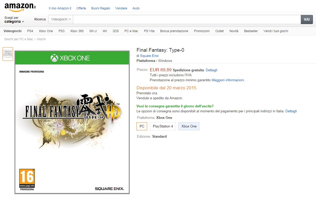 Vazou: Amazon lista Final Fantasy Type-0 HD para PC