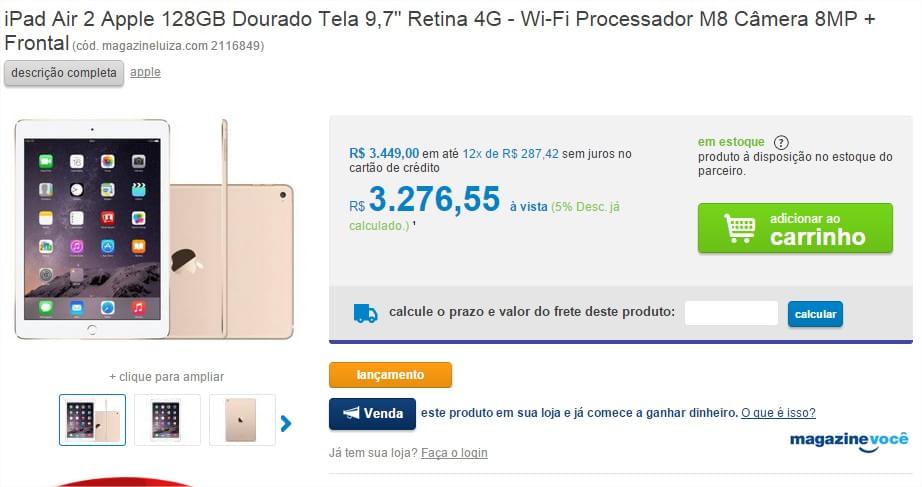 Ipad air preço