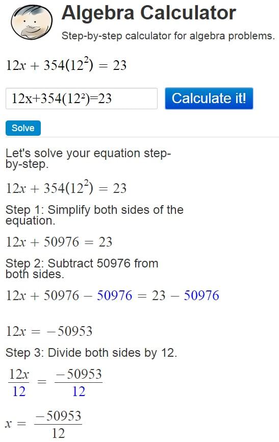 Free algebra calculator