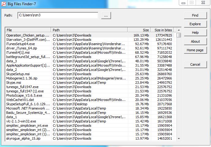 windows big files finder