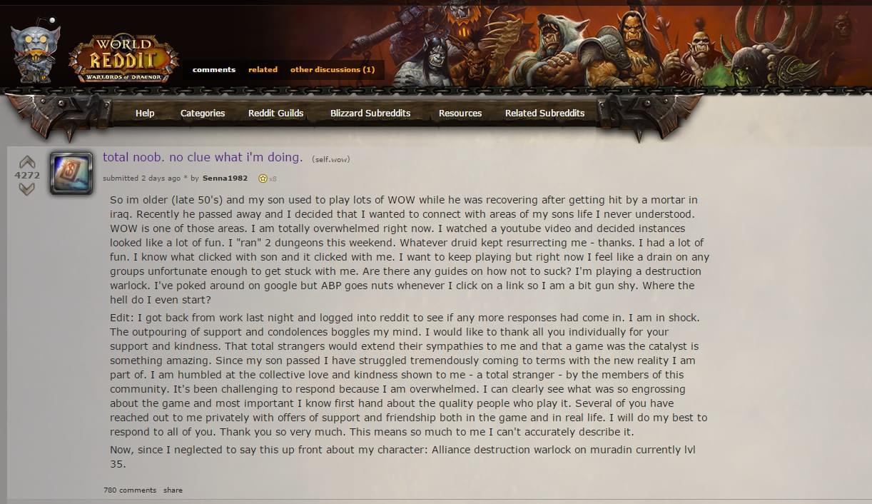Pai perde o filho e começa a jogar WoW para homenageá-lo
