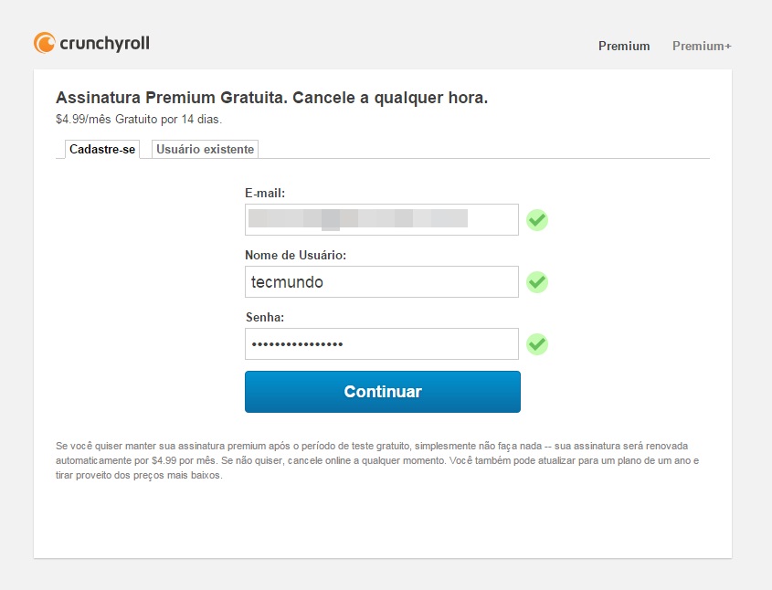 conta grátis crunchyroll