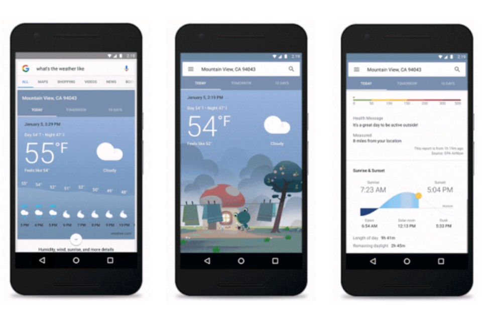Imagem de: Previsão do tempo no Google Now ganha visual novo e mais informações