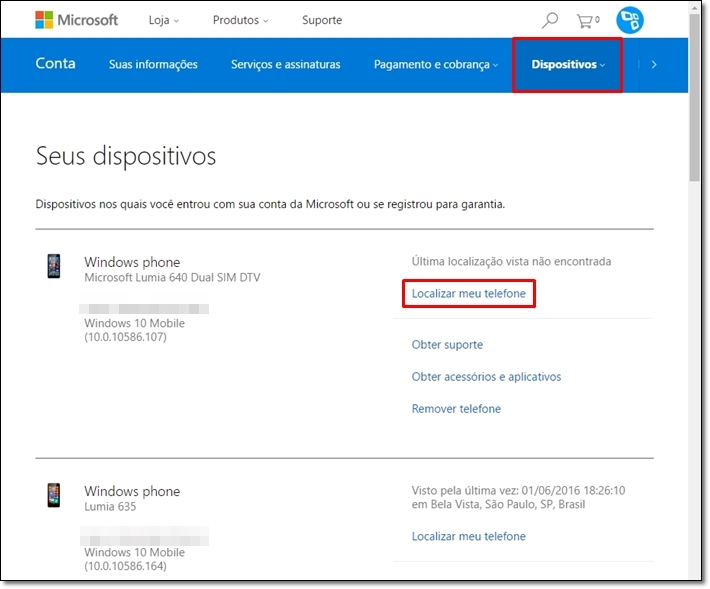 localizar meu celular microsoft