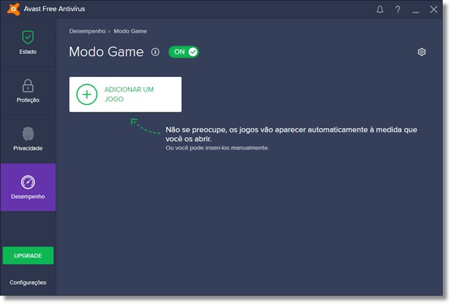 Tela de Modo Game do Avast Free Antivirus