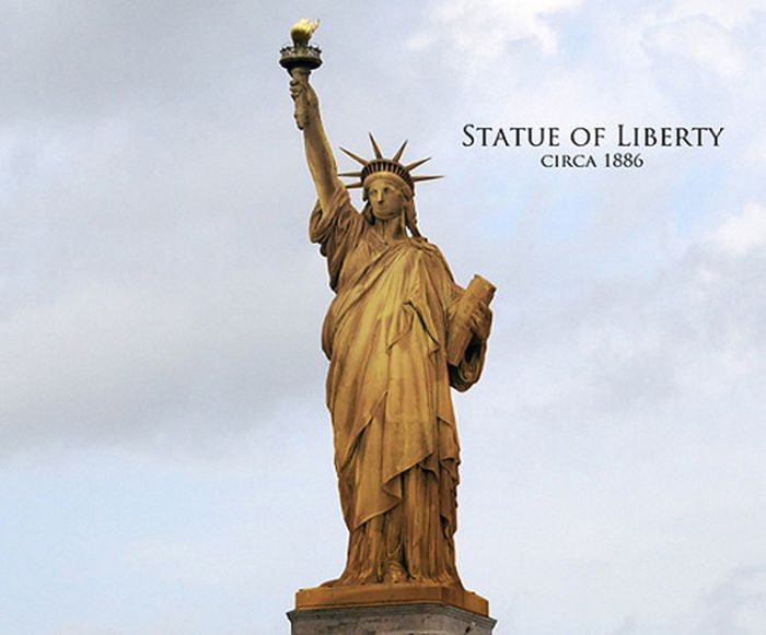 Estátua da liberdade em sua cor original (Crédito: Reprodução)