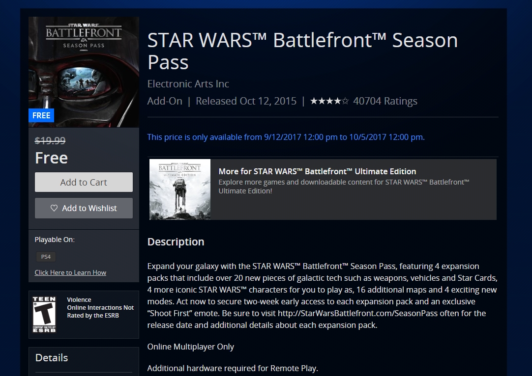 Season pass de Star Wars Battlefront está de graça na Live, PSN e Origin
