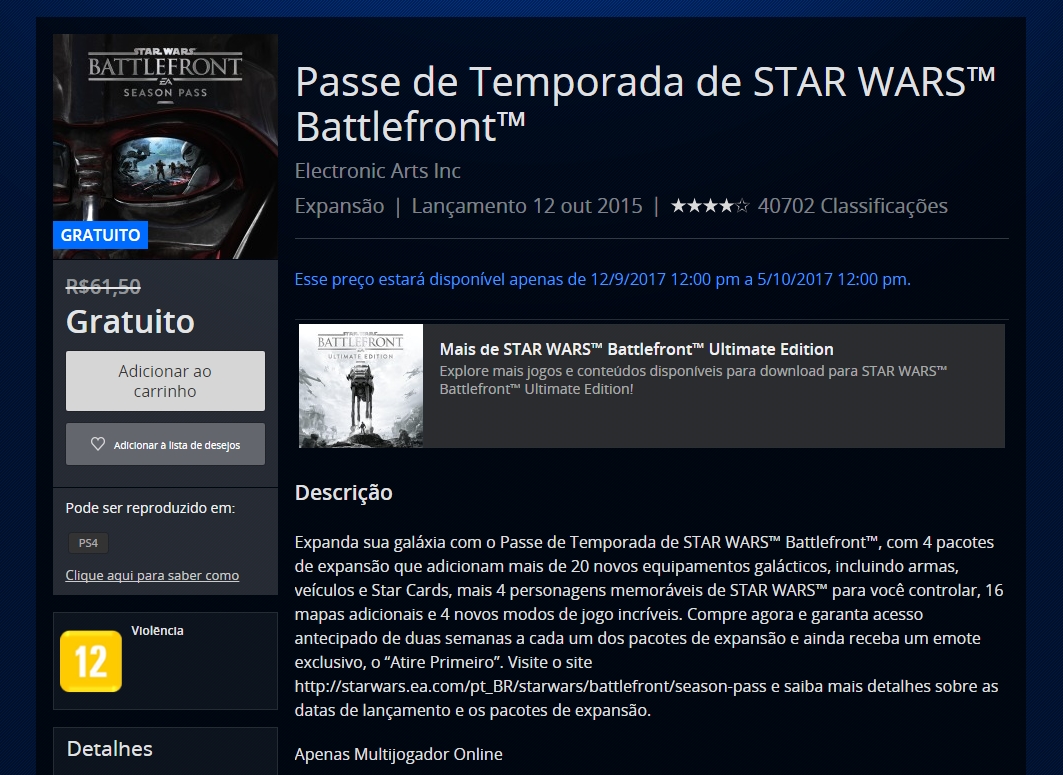 Season pass de Star Wars Battlefront está de graça na Live, PSN e Origin