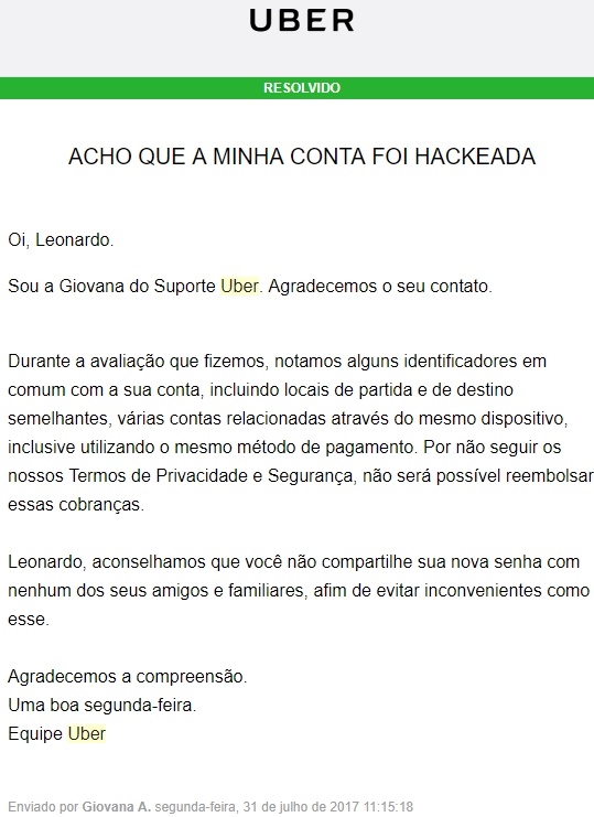 Conta Hackeada O Problema Que O Suporte Do Uber Nao Consegue Resolver Tecmundo - fui hackeado no roblox oque faço