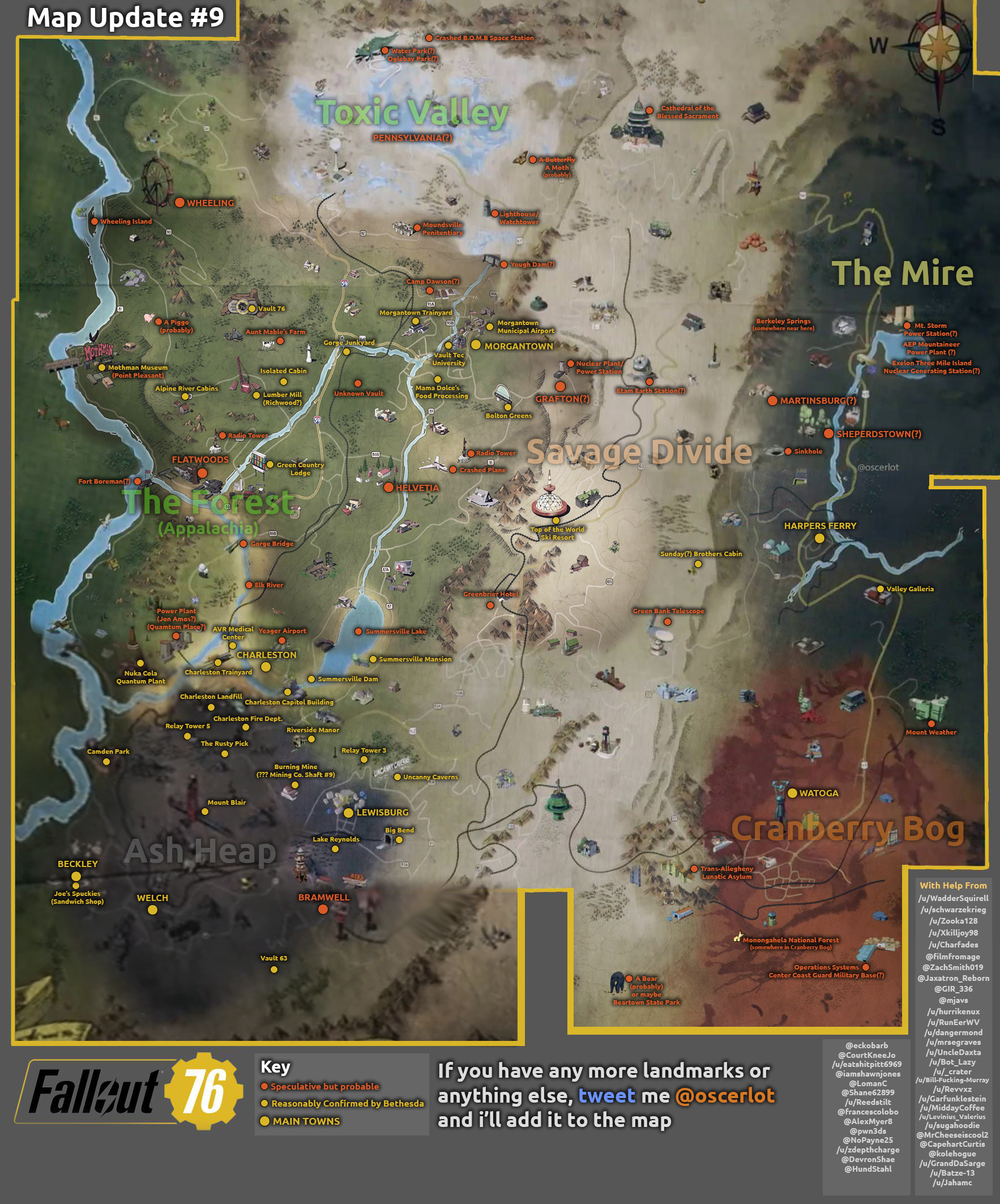 Mapa de Fallout 76 com possíveis locais do game é feito por fãs