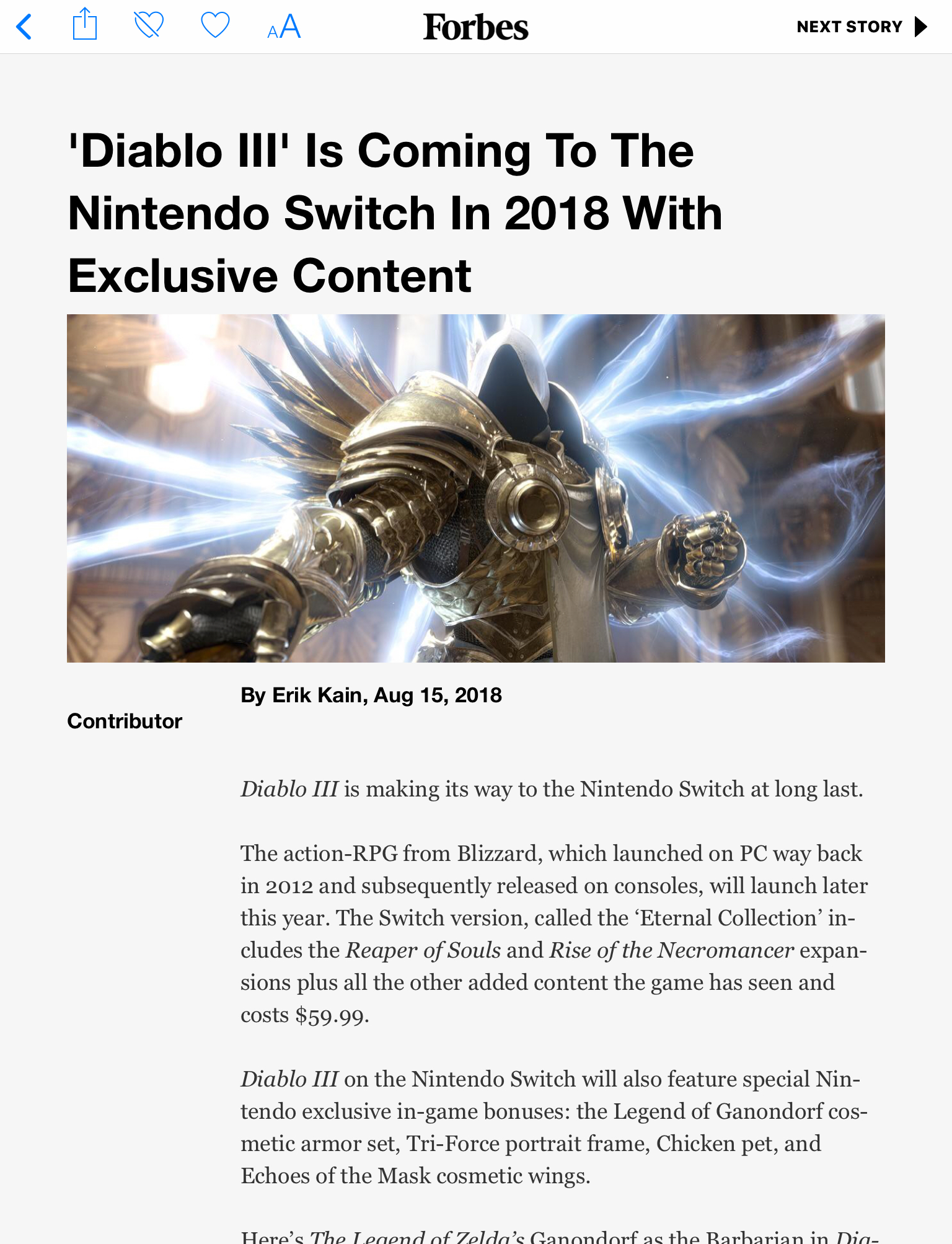 Bomba! Diablo 3 de Switch é vazado e terá conteúdo exclusivo ainda em 2018