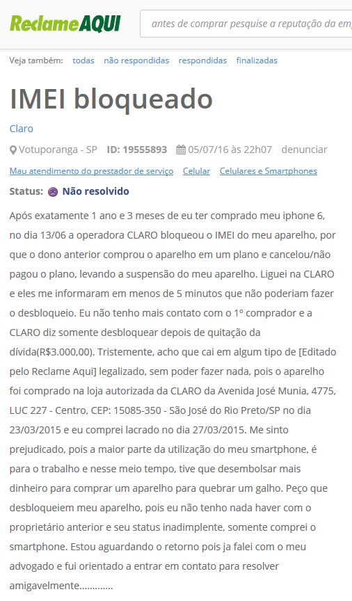 Claro bloqueia IMEI de celulares por falta de pagamento de 