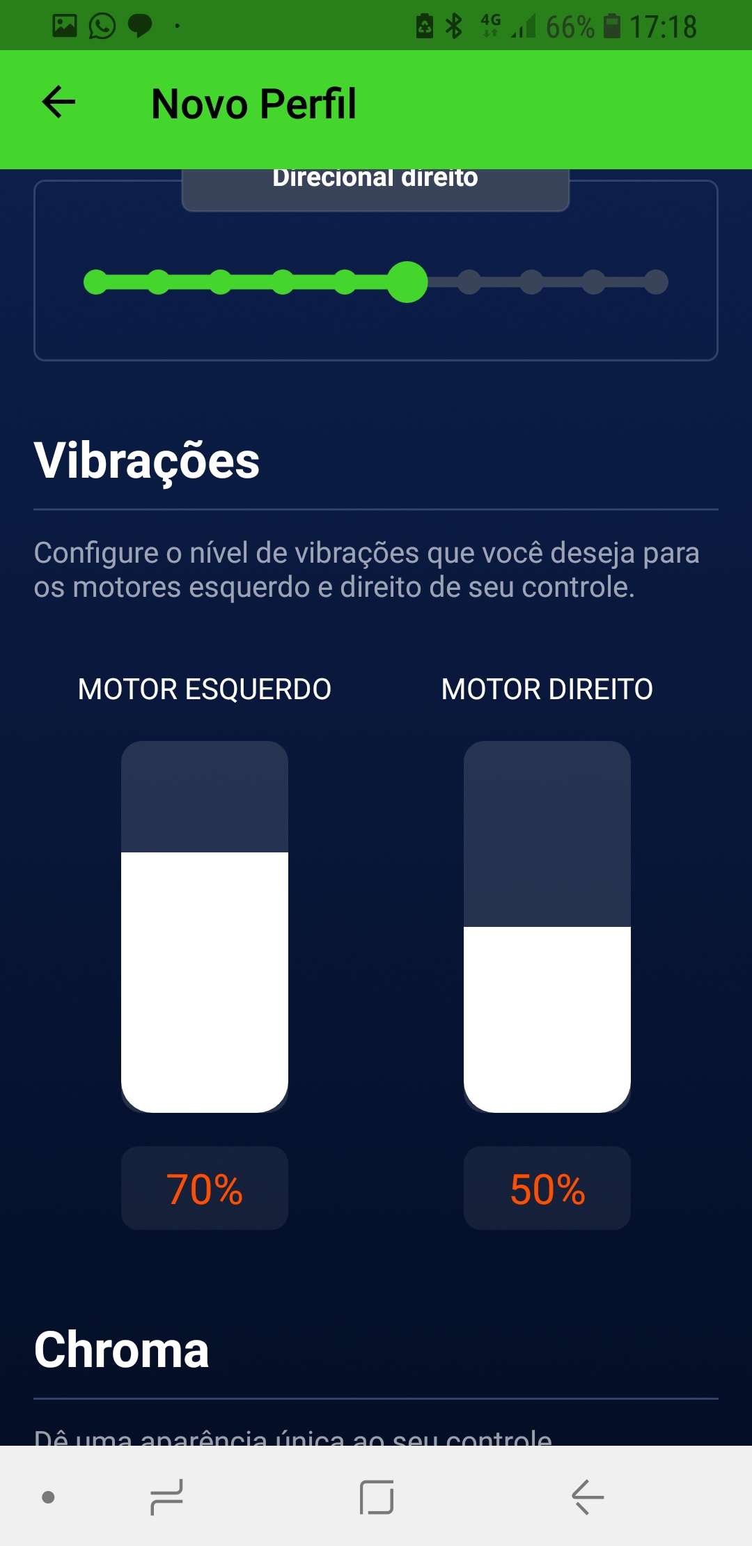 Ajuste da vibração do controle