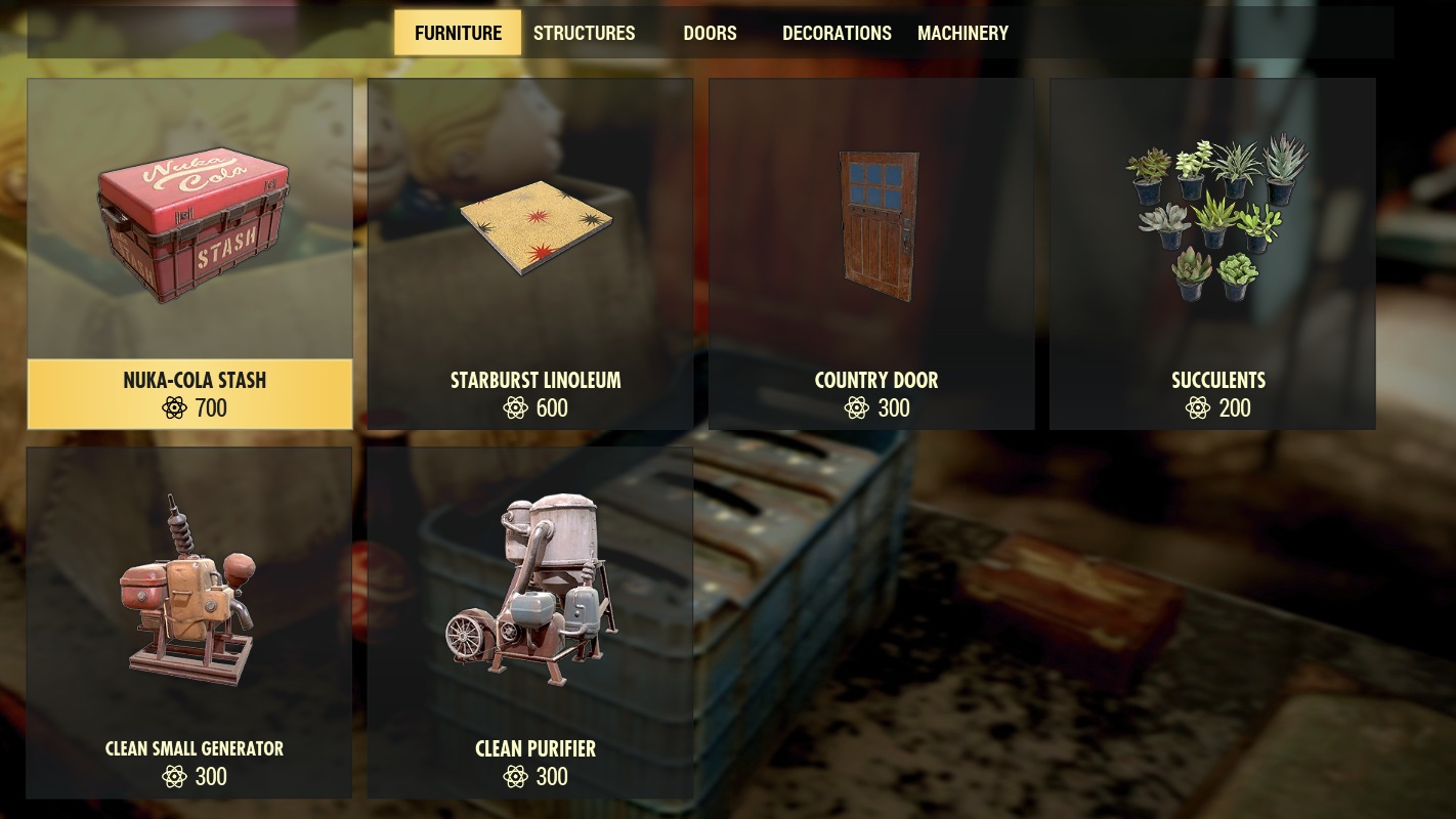 Veja alguns dos itens que poderão ser comprados com Atoms em Fallout 76