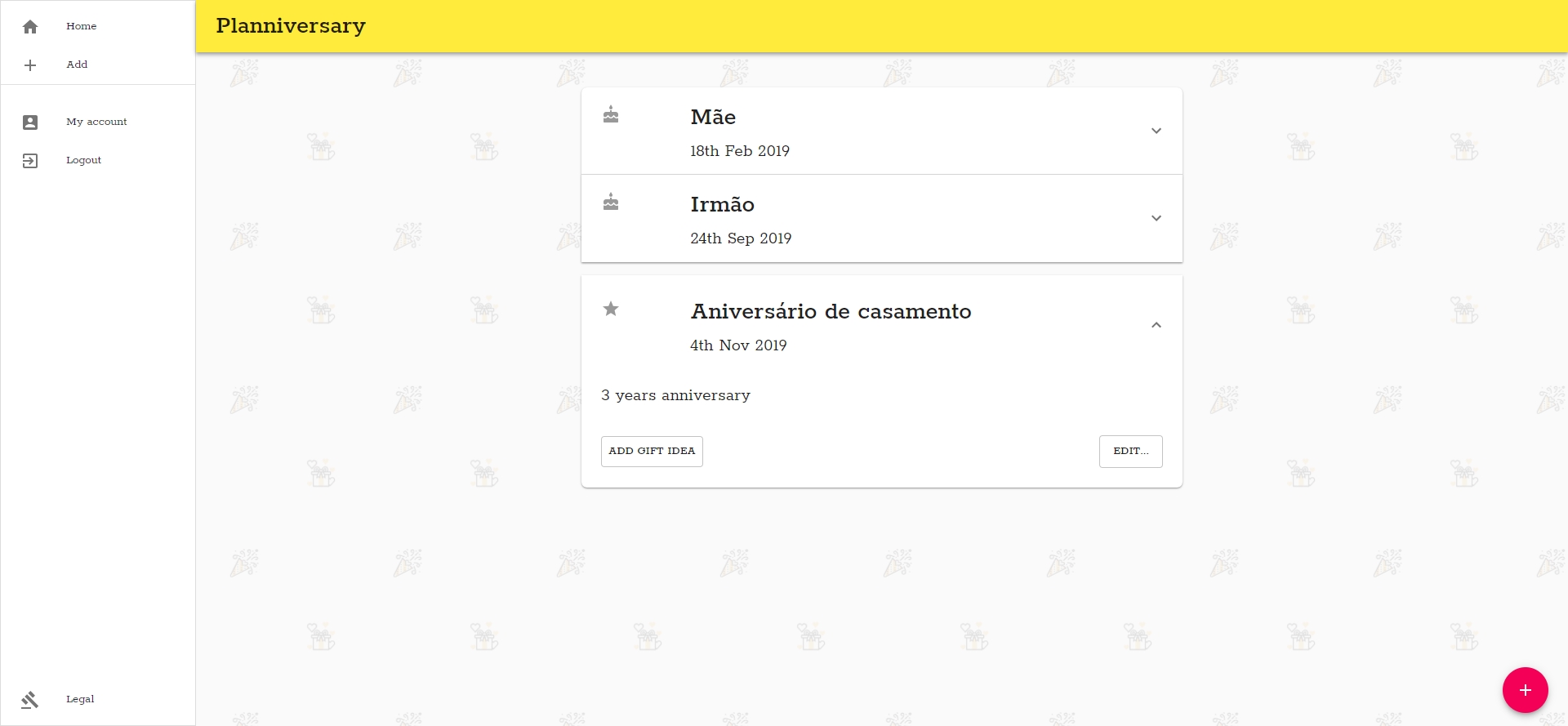 Planniversary - Imagem 1 do software