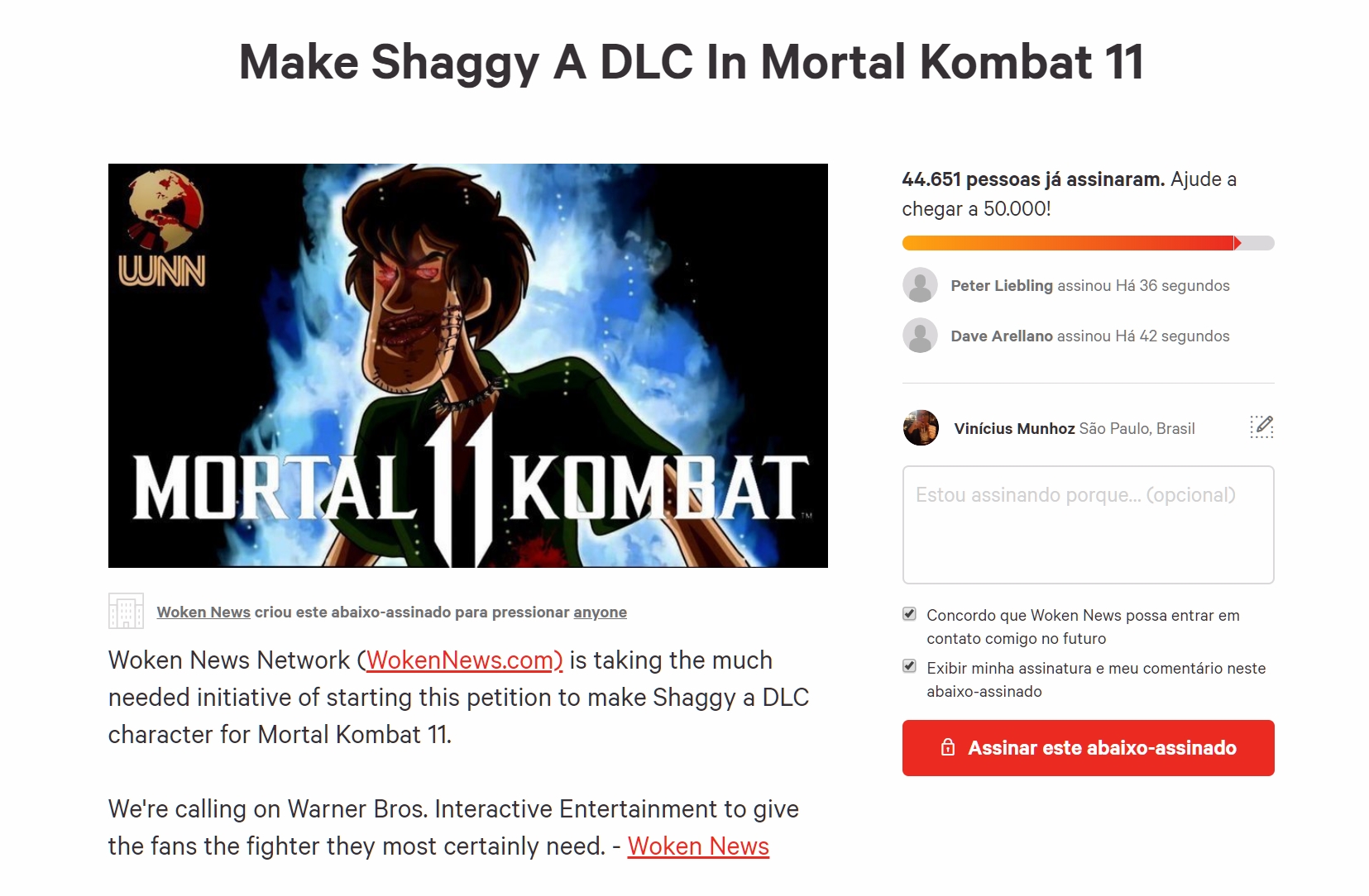 PETIÇÃO QUER COLOCAR SALSICHA DE SCOOBY-DOO EM MORTAL KOMBAT 11