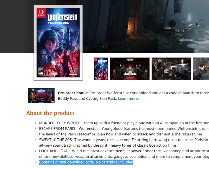 Edição física de Wolfenstein Youngblood no Switch é só uma caixa vazia