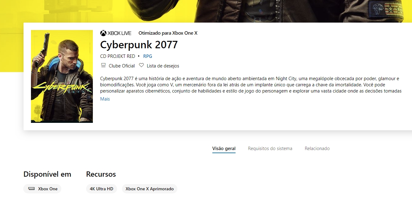 Cyberpunk 2077 vai rodar em 4K no Xbox One X de acordo com Microsoft Store